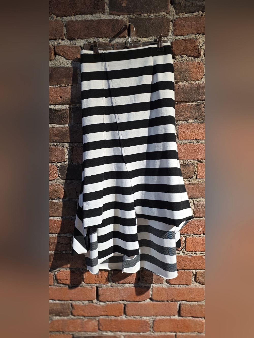 Black & White Striped Flared Midi Skirt